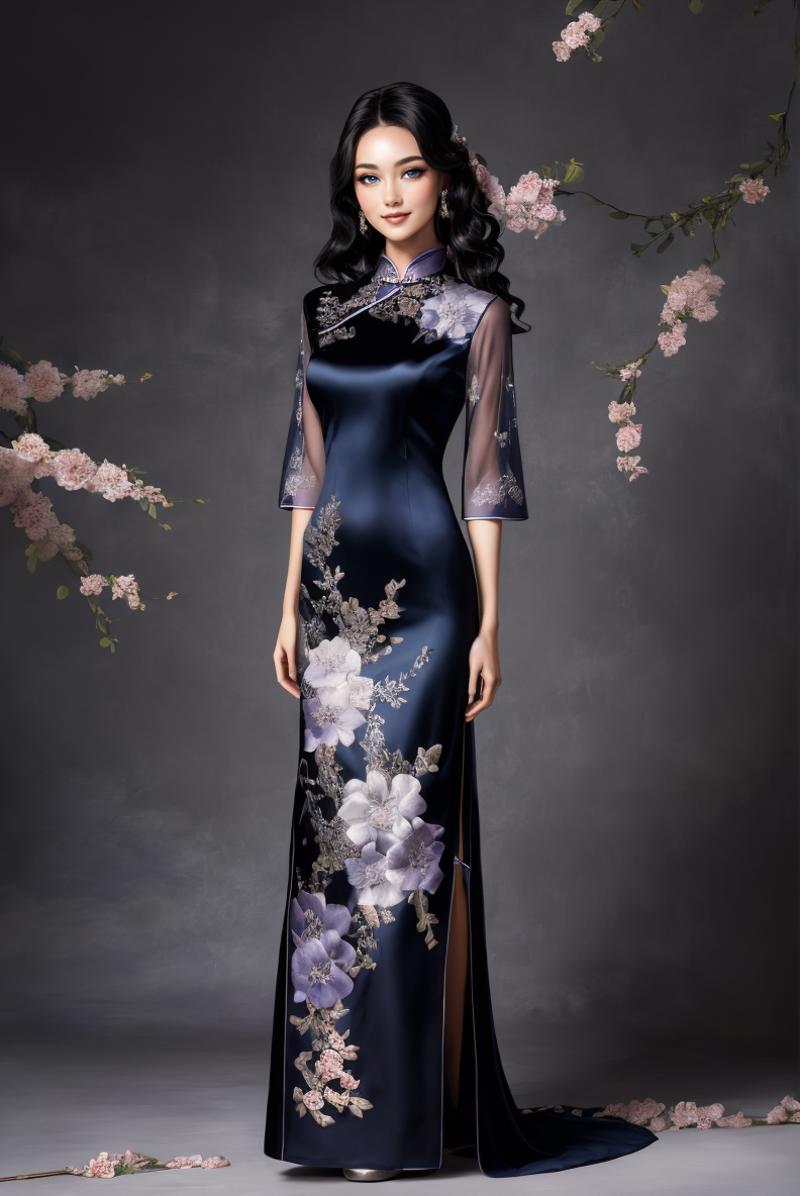 00191-Art for Weddings full body shot, (black wavy hair_1.3), woman,  smile, ch30ngs4m_1,  blue long silk cheongsam, silver and pale l.png